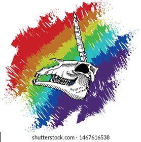 Unicorn skull on a rainbow background