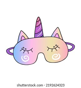 Unicorn sleep mask. Vector Illustration for printing, backgrounds, covers, packaging, greeting cards, posters, stickers, textile and seasonal design. Isolated on white background.