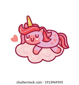 Dormir unicornio con doodle de nube rosa