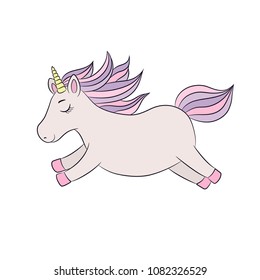 Unicorn sleeping baby, cute lovely little pony horse, colorful cartoon character, black outline drawing. Vector illustration for girlish design, kids print, game, book, poster, birthday card, etc. 