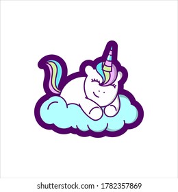 Unicorn is sleeping comfortably, good for stickers, art, print, t shirt design, cartoon