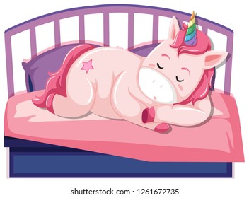 A unicorn sleeping on the bed illustration