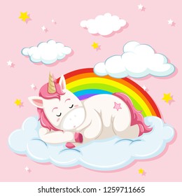 Unicorn sleeping on cloud illustration