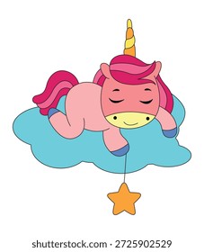 Ein Einhorn schläft auf den Wolken