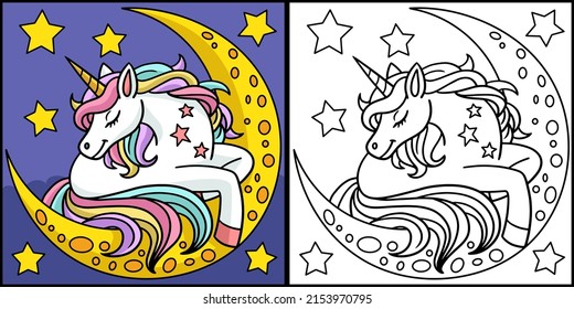 Unicorn Sleeping Over The Moon Illustration