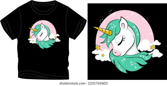 UNICORN SLEEPING t shirt graphic design vector illustration \