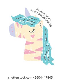 unicorn and slogan for print