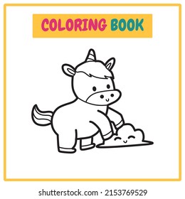 Unicorn and Smile Cloud Coloring Book or Outline Vector Illustration