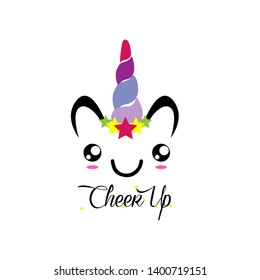 unicorn with smile face cute design illustration for kid t-shirt