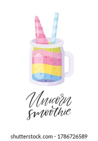 Unicorn smoothie vector flat illustration isolated on white background