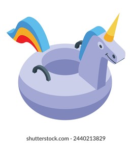 Unicorn snow tube icon isometric vector. Ice sport. Activity winter