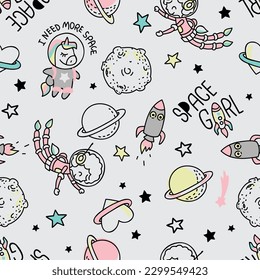 unicorn space cute pattern print vector