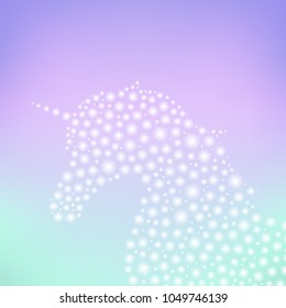 unicorn sparkle with fantasy background, pony glitter sparking fairy tale silhouette, vector illustration