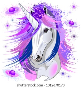 Unicorn Spirit Pink and Purple Ultraviolet Mythical Creature Vector illustration 