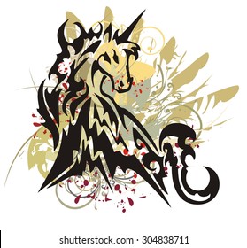 Unicorn splashes. Colorful unicorn in the form of the mountain with floral splashes and blood drops