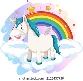 A unicorn standing on a cloud with rainbow  illustration