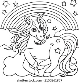 Unicorn Standing Under The Rainbow Coloring Page
