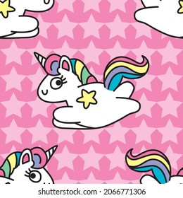 Unicorn, star cute style vector seamless pattern.cartoon pastel on pink background. girl or baby colorful elements decorative cute. graphic of hand drawn illustration for print, wallpaper, textile.