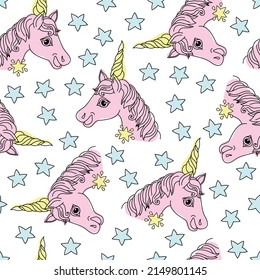 Unicorn with stars abstract decorative seamless pattern design