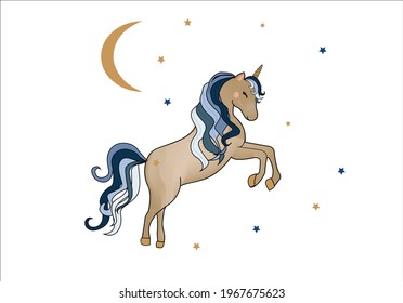 unicorn with stars hand drawn design vector art