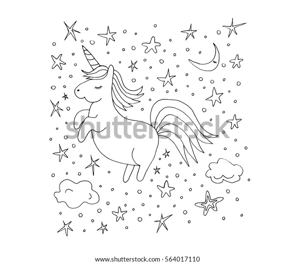 Unicorn Stars Moon Clouds On White Stock Vector (Royalty Free ...