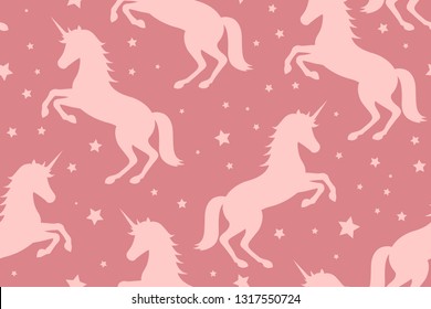 unicorn and stars on pink background, vector illustration.  mystical, magical creature. seamless pattern, background, texture.