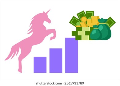 Unicorn, a startup worth a million or a billion. Vector simple color flat illustration.