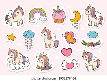 Unicorn sticker, planner and scrapbook. Vector illustration