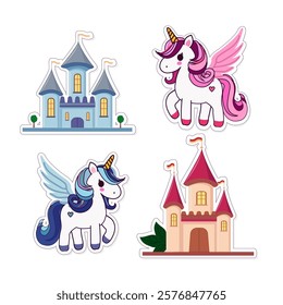 unicorn stickers with wings and palaces