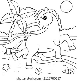 Unicornio En La Página De Colores De Playa