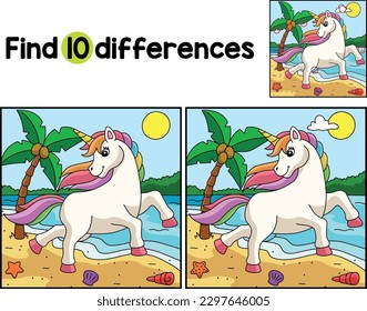 Unicorn Strolling on Beach Find The Differences