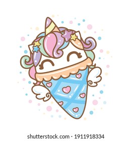 Unicorn sweet Icecream, pony colorful, Character cartoon, vector illustration