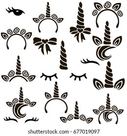 Unicorn symbols vector set. 