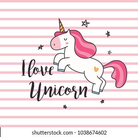 Unicorn t shirt design on stripe background