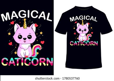 Unicorn-t-Shirt, T-Shirt-Design, Unicorn-süßes Muster, Vektorgrafik-Illustrations- und Hemddesign, Katzen-Vektorgrafik-T-Shirts-Design-Vorlage.Cat T-Shirt.Print for Poster, tee, Frauenhirts, Katzenliebhaber