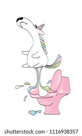 The unicorn takes off from the toilet as a rocket. Illustration. Without background