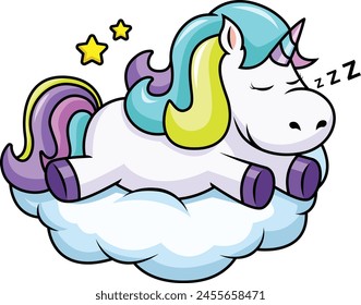 Unicorn taking a nap on a cloud vector illustration