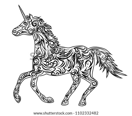 Unicorn Tattoo Design Black White Vector Stock Vector (Royalty Free ...