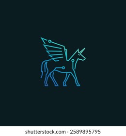 Unicorn technology line logo design concept. Unicorn horse with wing modern symbol icon vector illustration 