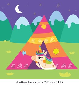 Unicornio en una tienda de noche