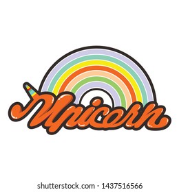 Unicorn text as logotype, badge, patch and icon isolated on white background. Hand drawn lettering Unicorn for postcard, card, invitation, flyer, banner template. Vector