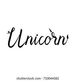 Unicorn text mythical horse inscription modern brush