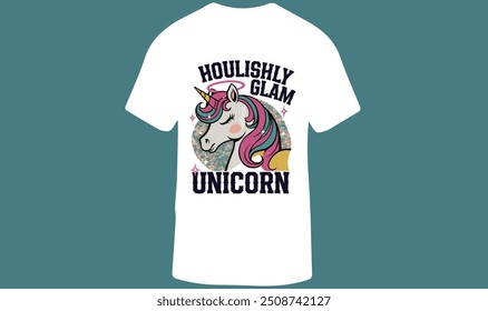 Unicorn Themed Halloween T-Shirt Design para Crianças e Mulheres, Ilustração Vetorial, Halloween Unicorn, Temporada de Halloween.
