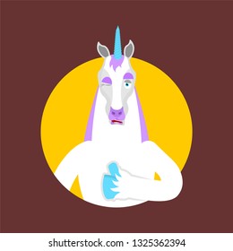 Unicorn thumbs up and winks. Magic horse happy emoji. Fairy Beast Vector illustration