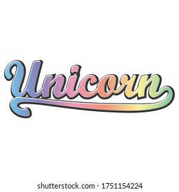 Unicorn title in pastel rainbow colors with white background