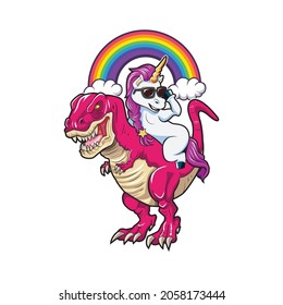 unicorn and t-rex cute vector illustration  design