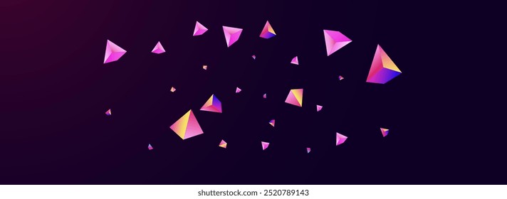 Triângulo de unicórnio Vetor Panorâmico Violeta Escura Fundo. Placa de Pirâmide Abstrata Brilhante. Cobertura de elementos holográficos do fluxo. Cartaz Disperso de Joia Digital.
