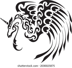 Unicorn tribal tattoo. Vector illustration decorative design
