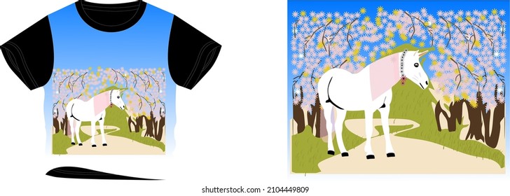 unicorn t-shirt design background color is a black and blue,white shade and t-shirt color is a blue,white shade beautiful color and beautiful design