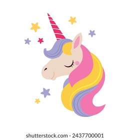 Unicorn with Twisted Horn as Fairy Tale Character Vector Illustration